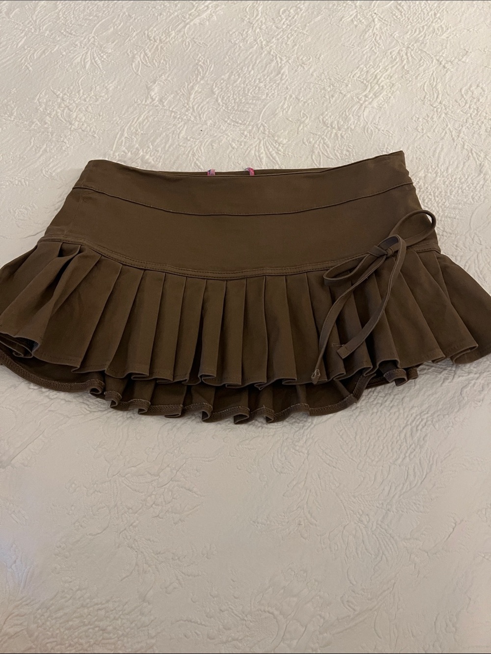 Edikted Brown Pleated Mini Skirt with Side Bow Accent
